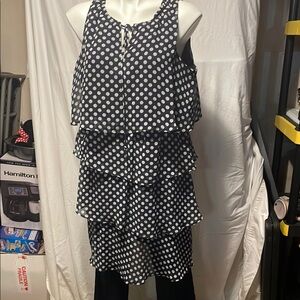 Roz & Ali Black and White Polka Dot Layered Dress